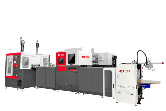 High Speed 45pcs/min Rigid Box Making Machine with Visual Robot Arm Positioning and Dual Forming Stations
